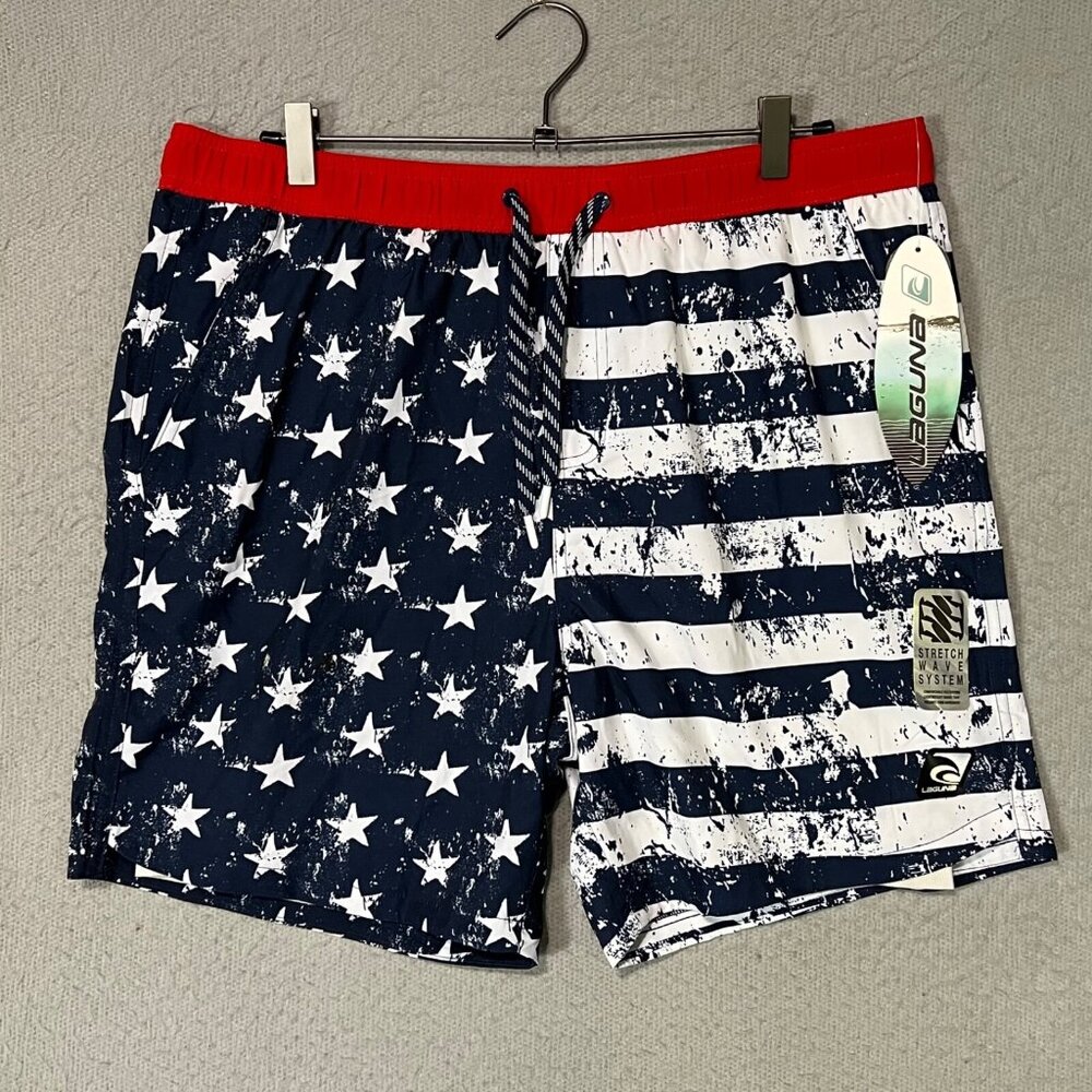 Laguna red white and blue flag Board Shorts Swim Trunks Size XL American Flag